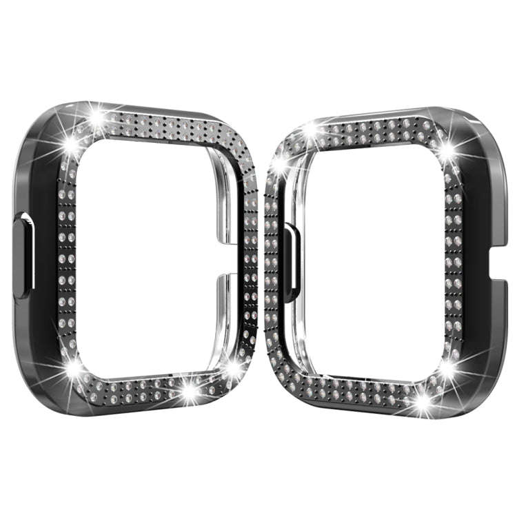 For Fitbit versa 2 PC Double-row Diamond-encrusted Protective Shell(Black)