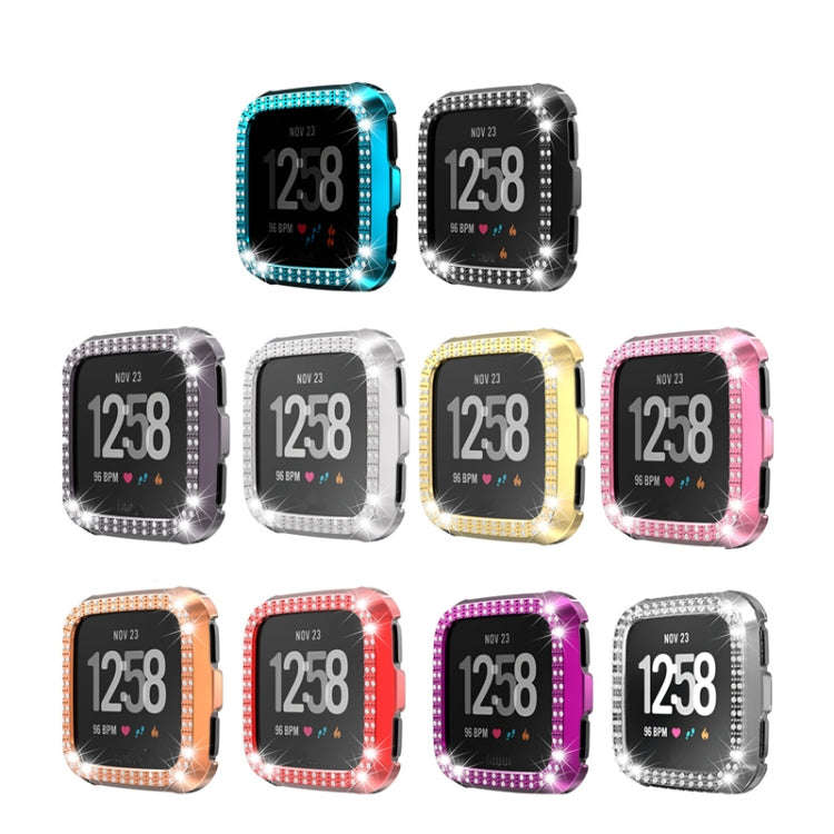 For Fitbit versa / versa lite PC Double-Row Diamond-Encrusted Protective Shell(Pink)