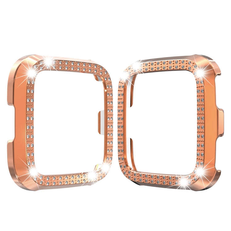 For Fitbit versa / versa lite PC Double-Row Diamond-Encrusted Protective Shell(Rose Gold)