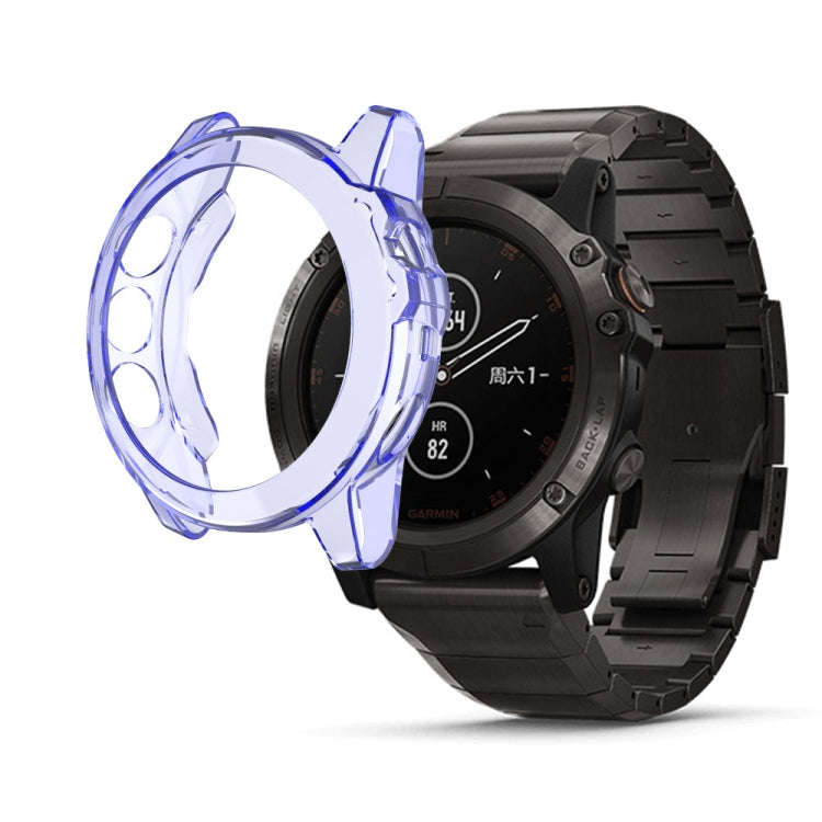 Suitable for Garmin Fenix 5 & 5 Plus transparent TPU Silica Gel Watch Case(Transparent blue)
