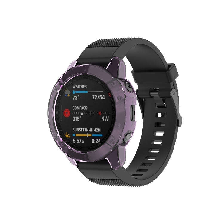 Suitable for Garmin Fenix 6X / 6X Pro Transparent TPU Silica Gel Watch Case(Transparent purple)