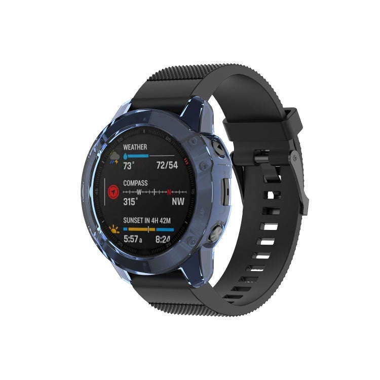 Suitable for Garmin Fenix 6X / 6X Pro Transparent TPU Silica Gel Watch Case(Transparent blue)