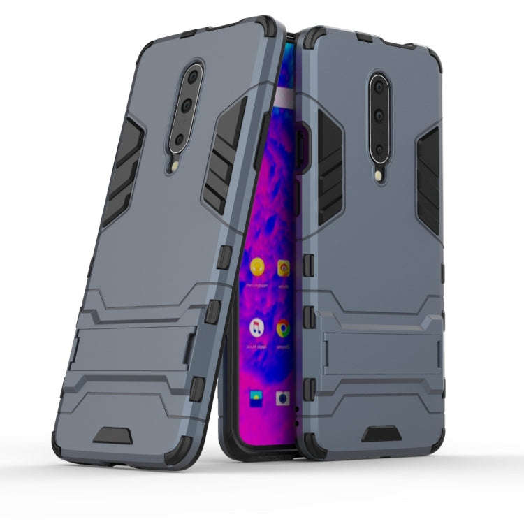 Shockproof PC + TPU Case for OnePlus 7 Pro, with Holder(Navy Blue)