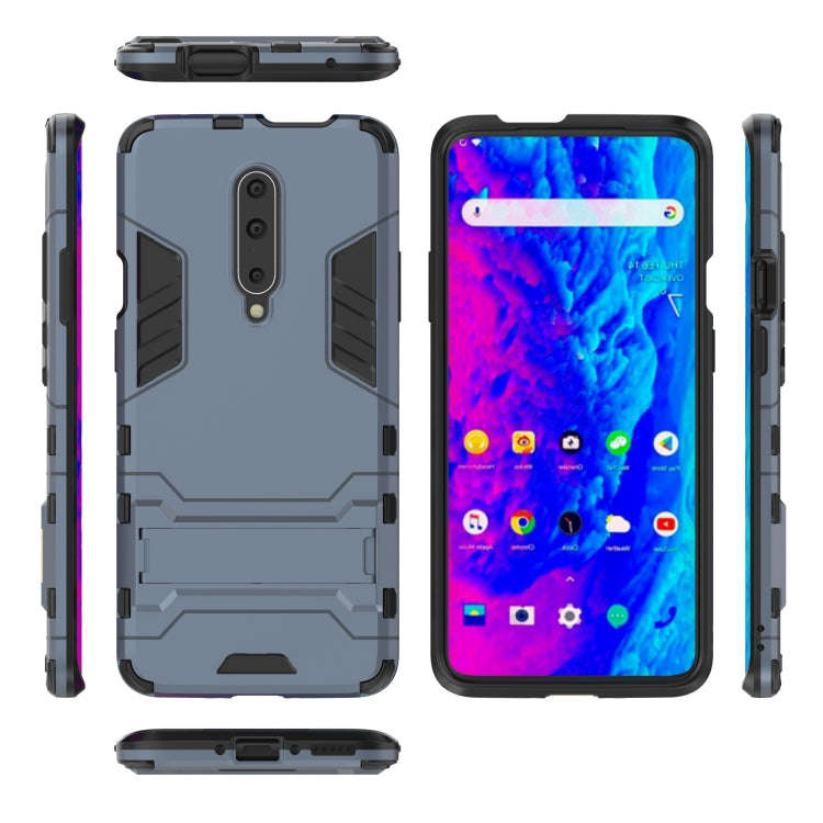 Shockproof PC + TPU Case for OnePlus 7 Pro, with Holder(Navy Blue)