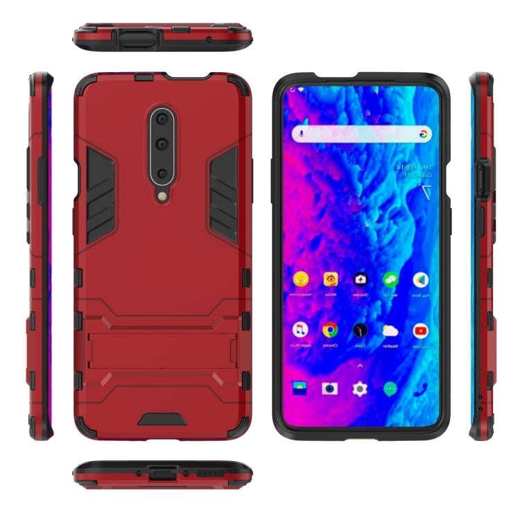 Shockproof PC + TPU Case for OnePlus 7 Pro, with Holder(Red)