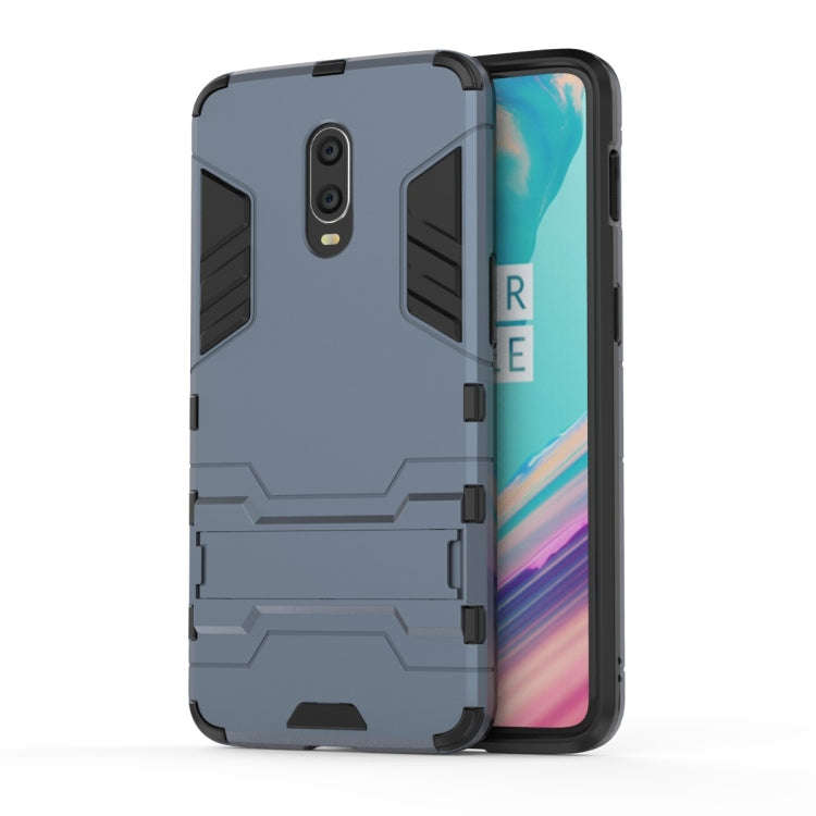 Shockproof PC + TPU Case with Holder for OnePlus 7 / 6T(Navy Blue)
