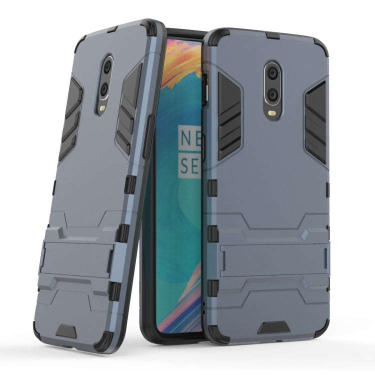 Shockproof PC + TPU Case with Holder for OnePlus 7 / 6T(Navy Blue)