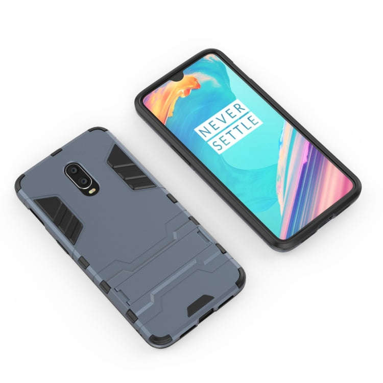 Shockproof PC + TPU Case with Holder for OnePlus 7 / 6T(Navy Blue)