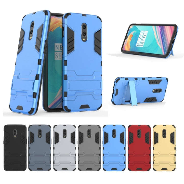 Shockproof PC + TPU Case with Holder for OnePlus 7 / 6T(Navy Blue)