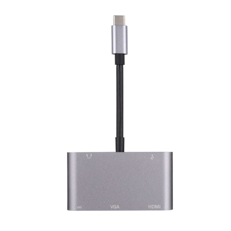 5 in 1 Type-C To HDMI + VGA + USB 3.0 + Audio Port + PD Port HUB Adapter(Grey)