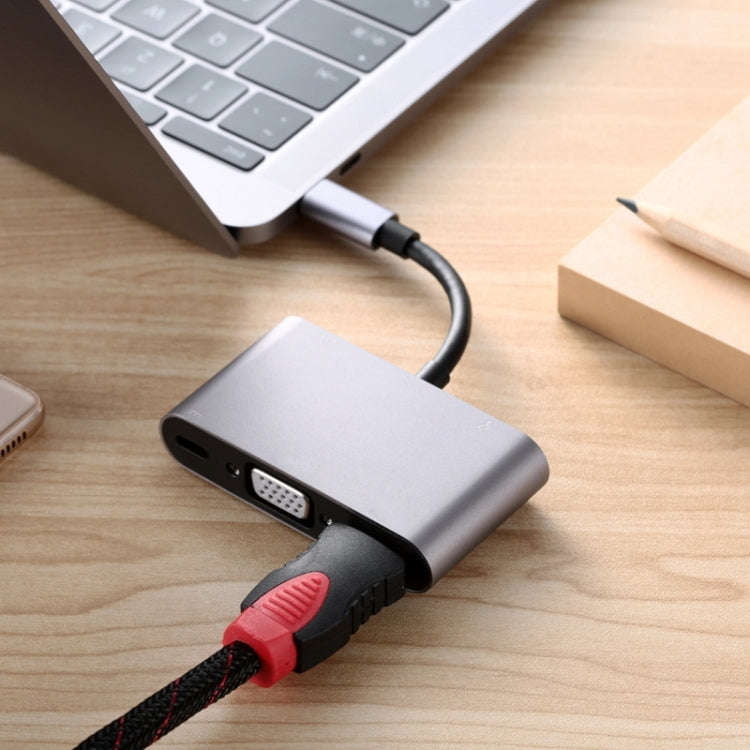 5 in 1 Type-C To HDMI + VGA + USB 3.0 + Audio Port + PD Port HUB Adapter(Grey)