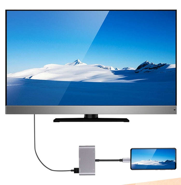5 in 1 Type-C To HDMI + VGA + USB 3.0 + Audio Port + PD Port HUB Adapter(Grey)