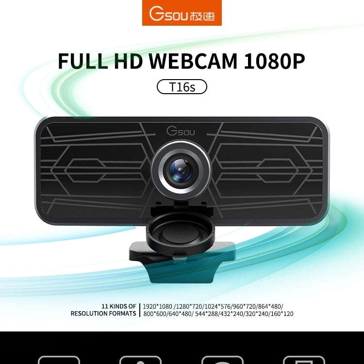 Gsou T16s 1080P HD Webcam with Cover Built-in Microphone for Online Classes Broadcast Conference ...