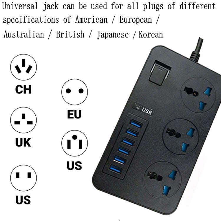 T09 3000W High Power Multi-Function Plug-in 3-Hole International Universal Jack + 6 USB Intellige...