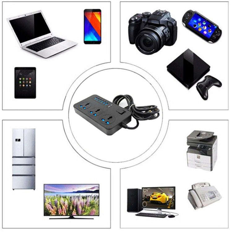 T09 3000W High Power Multi-Function Plug-in 3-Hole International Universal Jack + 6 USB Intellige...