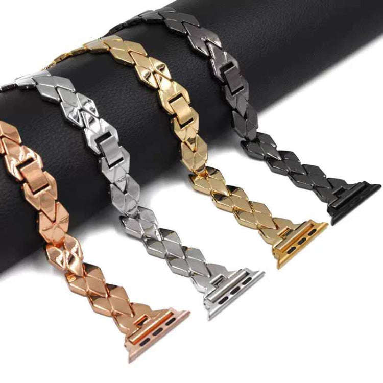 For Apple Watch Series 7 45mm / 6 & SE & 5 & 4 44mm / 3 & 2 & 1 42mm Diamond Stainless Steel Watc...