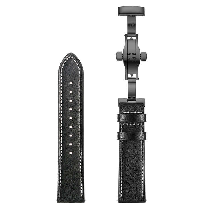 22mm For Huawei Watch GT2e / GT2 46mm Black Butterfly Buckle Leather Watch Band(Black)