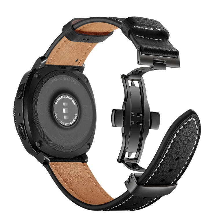 22mm For Huawei Watch GT2e / GT2 46mm Black Butterfly Buckle Leather Watch Band(Black)