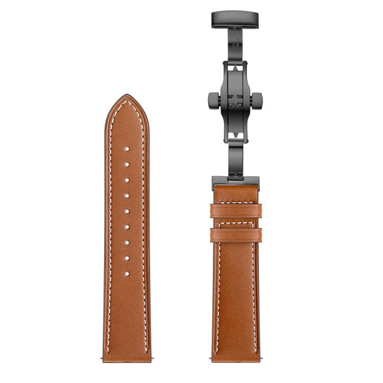 22mm For Huawei Watch GT2e / GT2 46mm Black Butterfly Buckle Leather Watch Band(Brown)