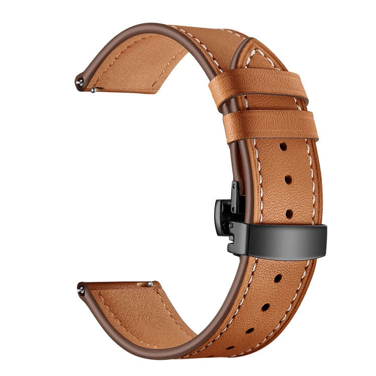 22mm For Huawei Watch GT2e / GT2 46mm Black Butterfly Buckle Leather Watch Band(Brown)