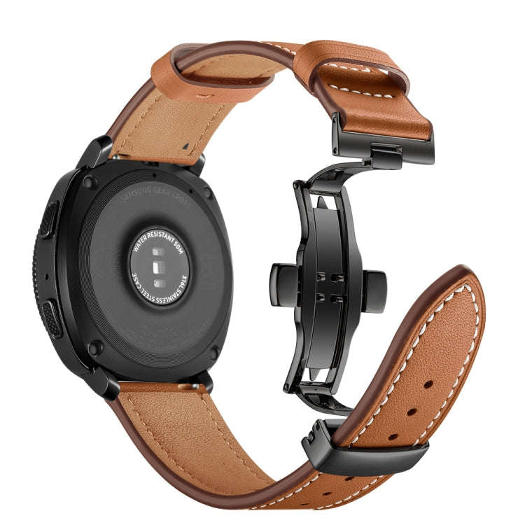22mm For Huawei Watch GT2e / GT2 46mm Black Butterfly Buckle Leather Watch Band(Brown)