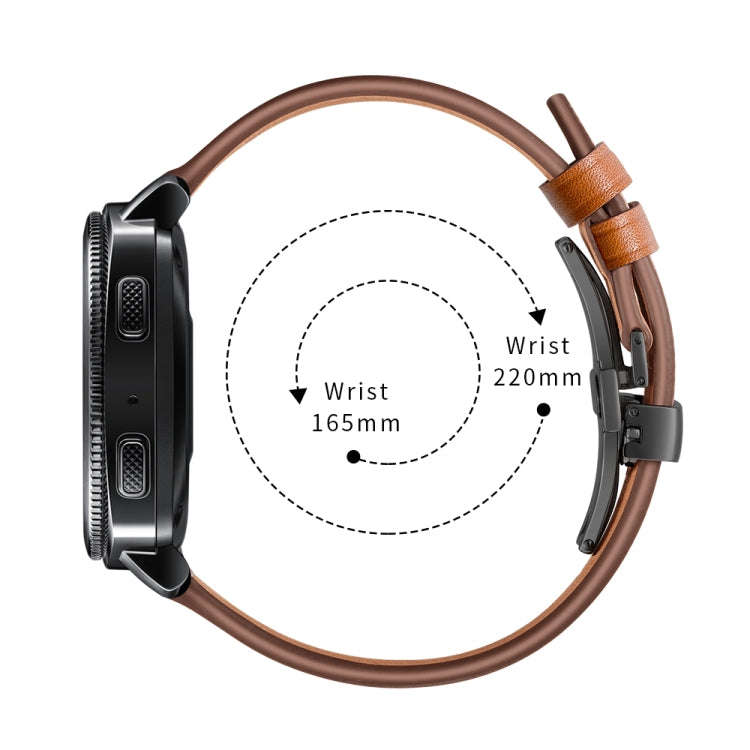 22mm For Huawei Watch GT2e / GT2 46mm Black Butterfly Buckle Leather Watch Band(Brown)