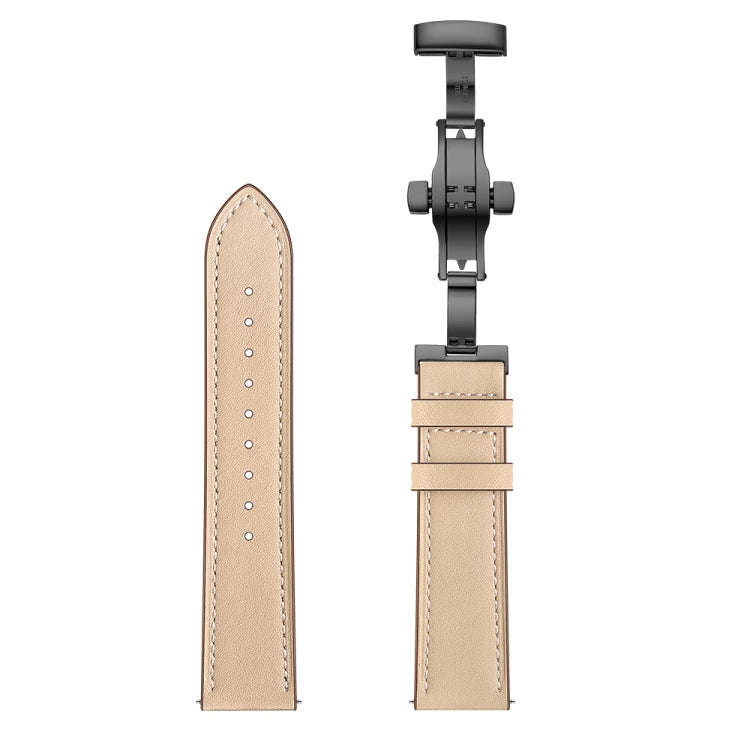 22mm For Huawei Watch GT2e / GT2 46mm Black Butterfly Buckle Leather Watch Band(Apricot)