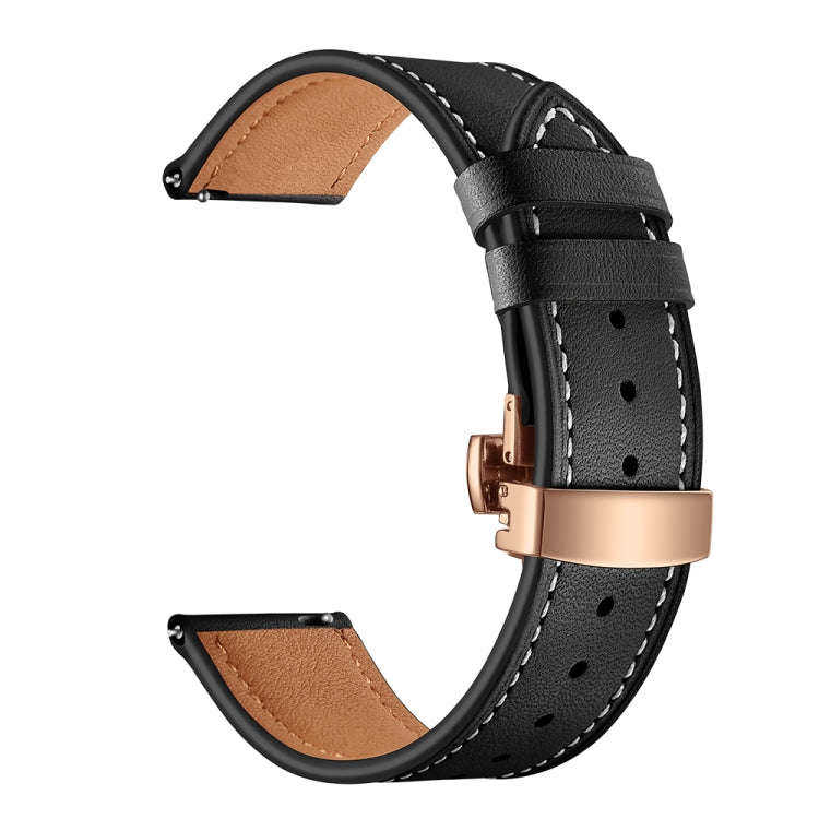 22mm For Huawei Watch GT2e / GT2 46mm Leather Butterfly Buckle Strap Rose Gold Buckle(Black)