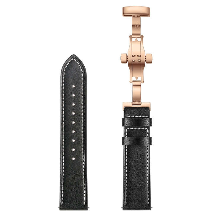 22mm For Huawei Watch GT2e / GT2 46mm Leather Butterfly Buckle Strap Rose Gold Buckle(Black)