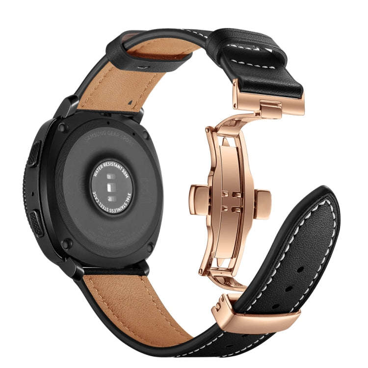 22mm For Huawei Watch GT2e / GT2 46mm Leather Butterfly Buckle Strap Rose Gold Buckle(Black)