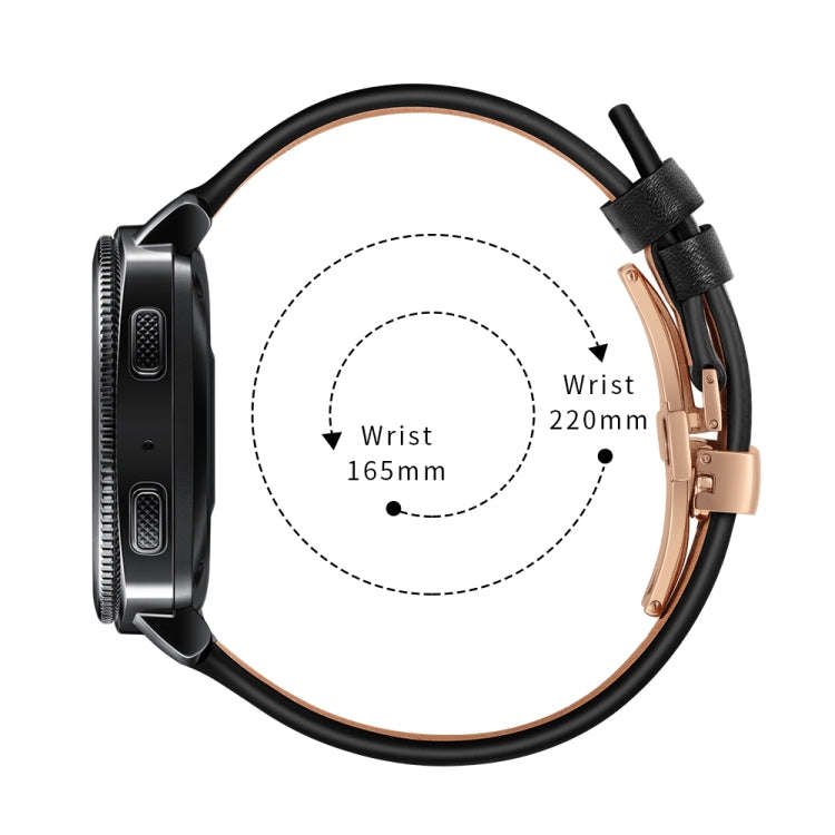 22mm For Huawei Watch GT2e / GT2 46mm Leather Butterfly Buckle Strap Rose Gold Buckle(Black)