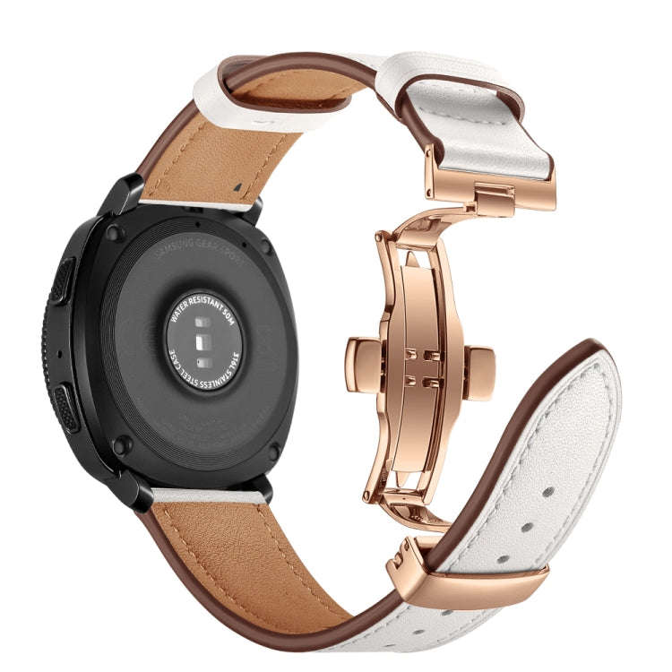 22mm For Huawei Watch GT2e / GT2 46mm Leather Butterfly Buckle Strap Rose Gold Buckle(White)