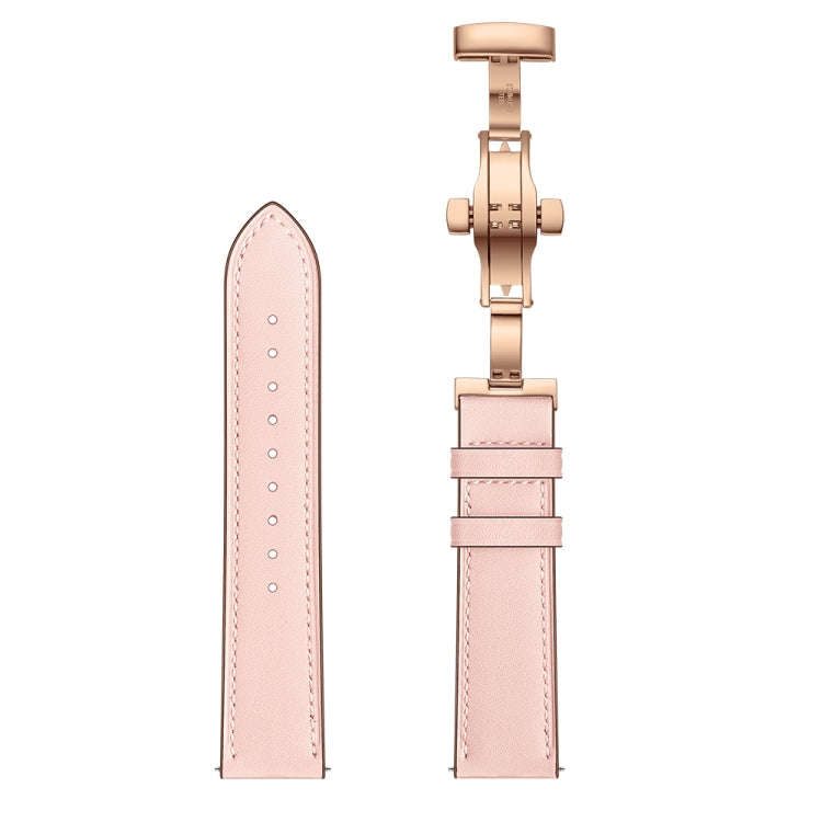 22mm For Huawei Watch GT2e / GT2 46mm Leather Butterfly Buckle Strap Rose Gold Buckle(Pink)