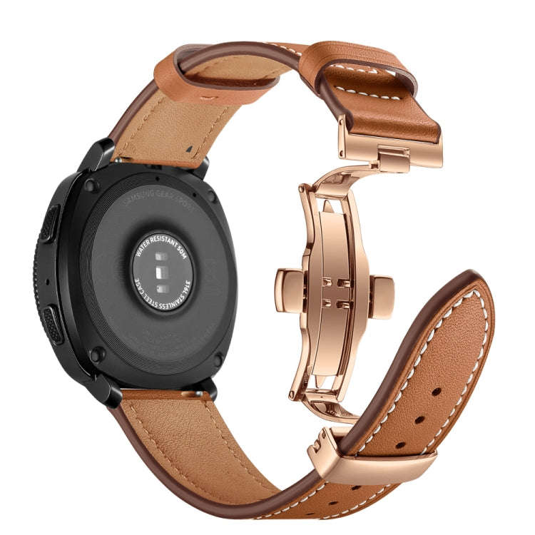 22mm For Huawei Watch GT2e / GT2 46mm Leather Butterfly Buckle Strap Rose Gold Buckle(Brown)