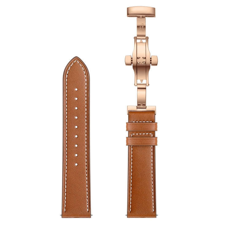 22mm For Huawei Watch GT2e / GT2 46mm Leather Butterfly Buckle Strap Rose Gold Buckle(Brown)