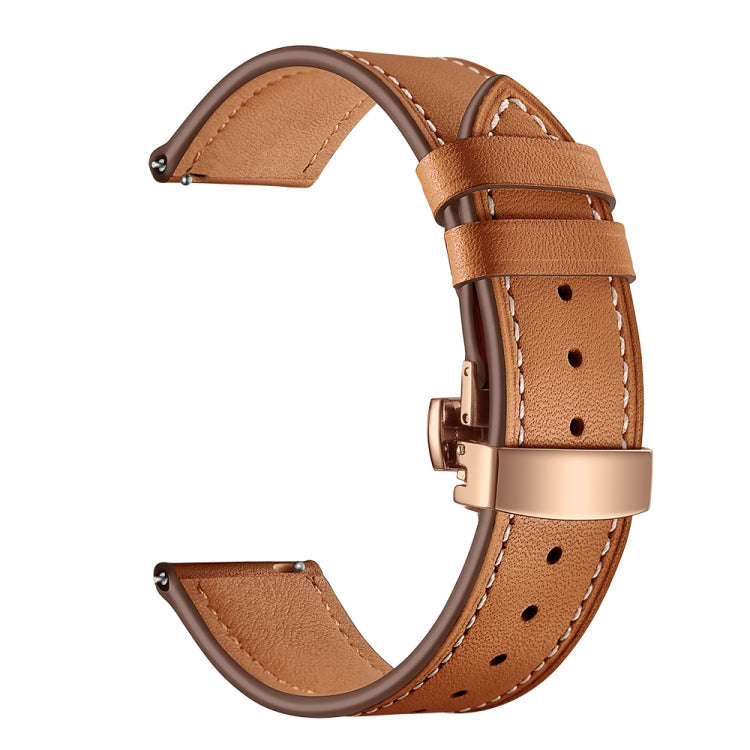 22mm For Huawei Watch GT2e / GT2 46mm Leather Butterfly Buckle Strap Rose Gold Buckle(Brown)