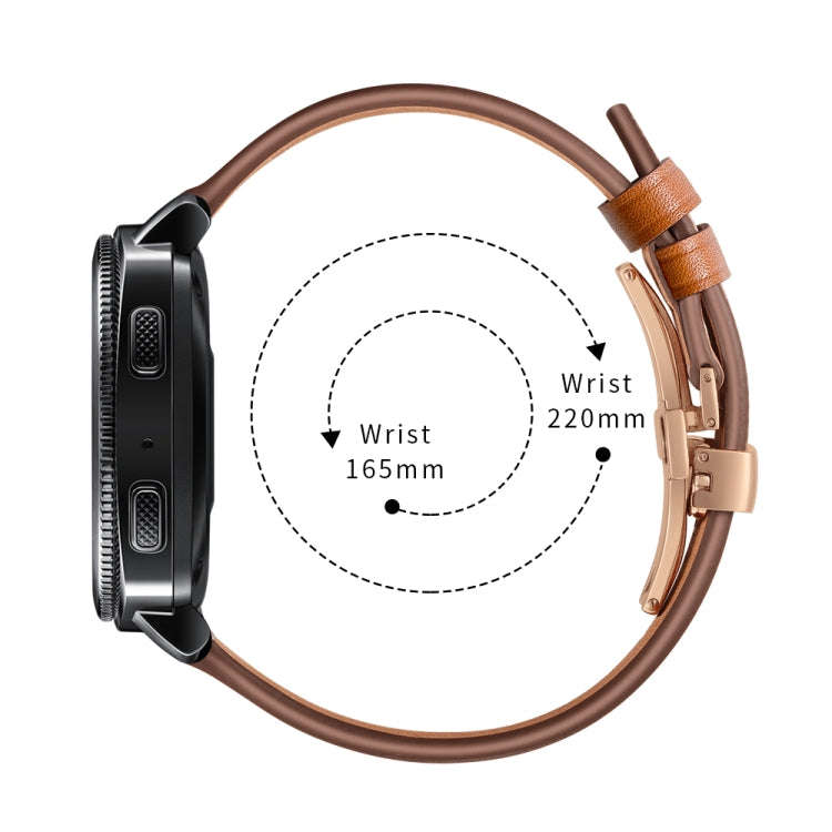 22mm For Huawei Watch GT2e / GT2 46mm Leather Butterfly Buckle Strap Rose Gold Buckle(Brown)