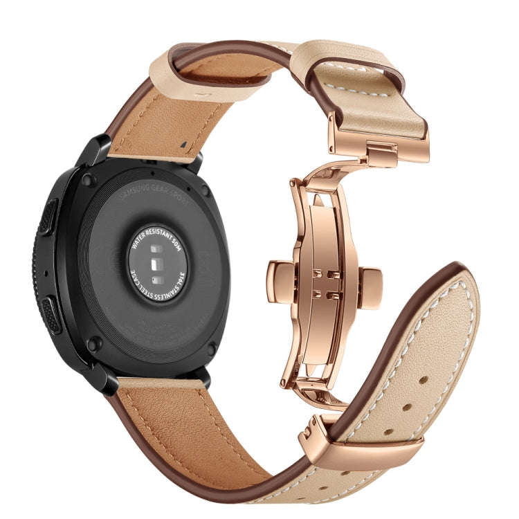 22mm For Huawei Watch GT2e / GT2 46mm Leather Butterfly Buckle Strap Rose Gold Buckle(Apricot)