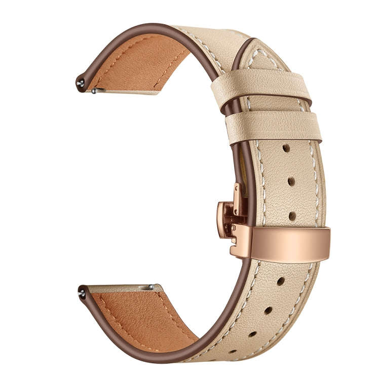 22mm For Huawei Watch GT2e / GT2 46mm Leather Butterfly Buckle Strap Rose Gold Buckle(Apricot)