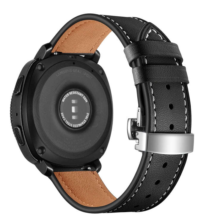 22mm For Huawei Watch GT2e / GT2 46mm Leather Butterfly Buckle Strap Silver Buckle(Black)