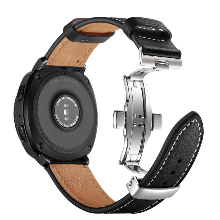 22mm For Huawei Watch GT2e / GT2 46mm Leather Butterfly Buckle Strap Silver Buckle(Black)