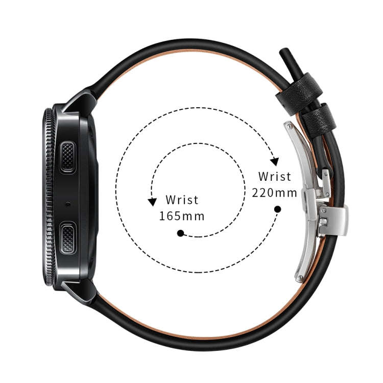 22mm For Huawei Watch GT2e / GT2 46mm Leather Butterfly Buckle Strap Silver Buckle(Black)