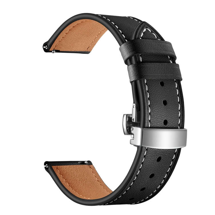 22mm For Huawei Watch GT2e / GT2 46mm Leather Butterfly Buckle Strap Silver Buckle(Black)