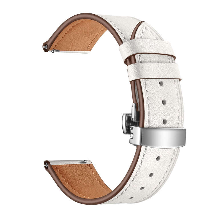 22mm For Huawei Watch GT2e / GT2 46mm Leather Butterfly Buckle Strap Silver Buckle(White)