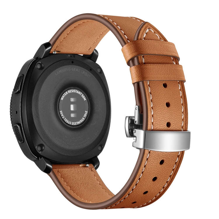 22mm For Huawei Watch GT2e / GT2 46mm Leather Butterfly Buckle Strap Silver Buckle(Brown)