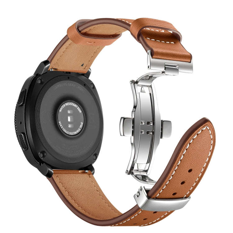 22mm For Huawei Watch GT2e / GT2 46mm Leather Butterfly Buckle Strap Silver Buckle(Brown)