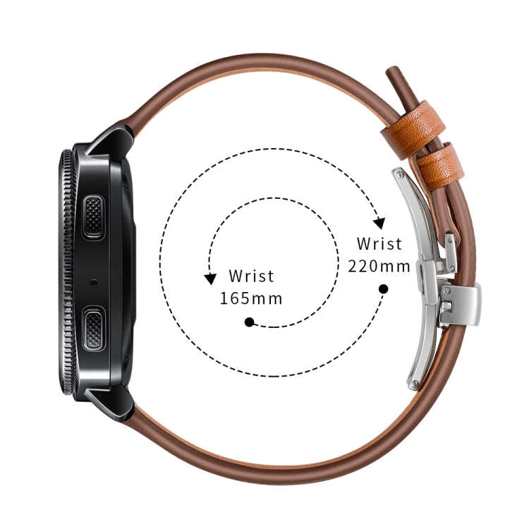 22mm For Huawei Watch GT2e / GT2 46mm Leather Butterfly Buckle Strap Silver Buckle(Brown)