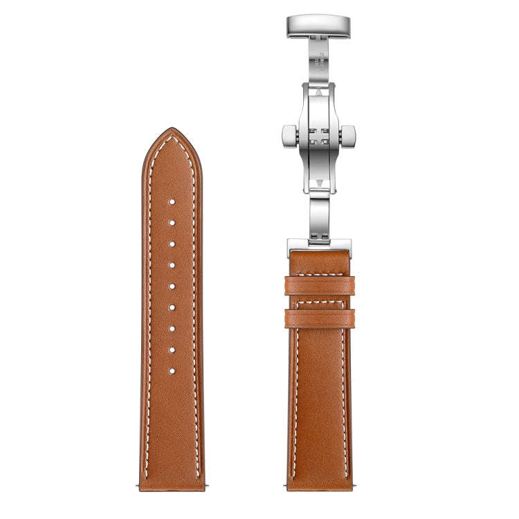 22mm For Huawei Watch GT2e / GT2 46mm Leather Butterfly Buckle Strap Silver Buckle(Brown)