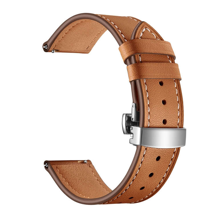 22mm For Huawei Watch GT2e / GT2 46mm Leather Butterfly Buckle Strap Silver Buckle(Brown)