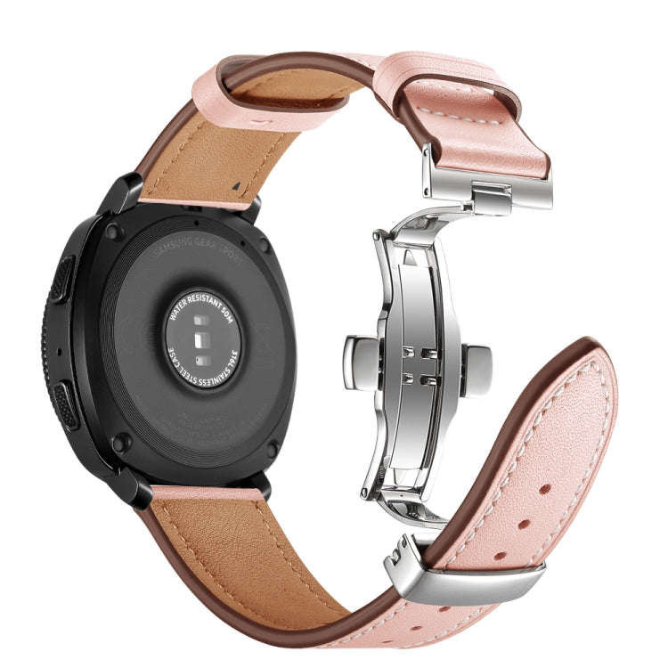 22mm For Huawei Watch GT2e / GT2 46mm Leather Butterfly Buckle Strap Silver Buckle(Pink)